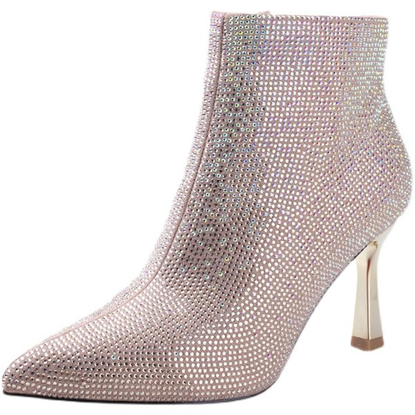 Γυναικείες μπότες με πέτρες και φερμουάρ - τακούνι 10 cm