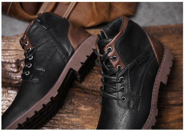 Elegantne muške kožne čizme s vezicama i patentnim zatvaračem