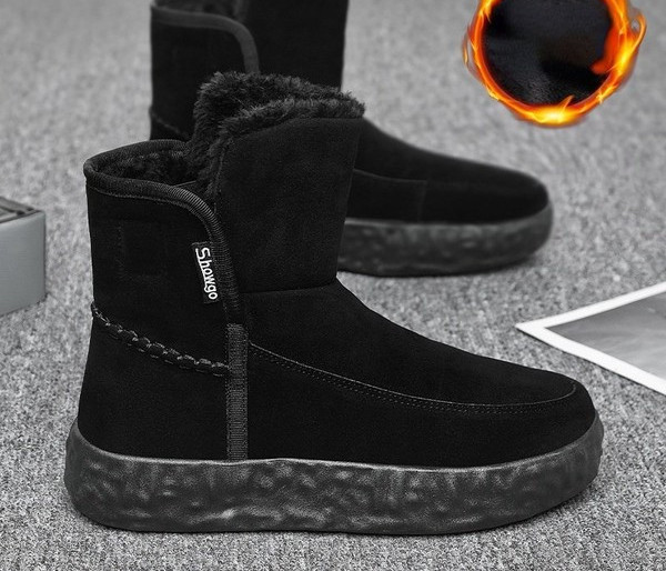 Мъжки боти с дебела кадифена подплата и висока подметка 