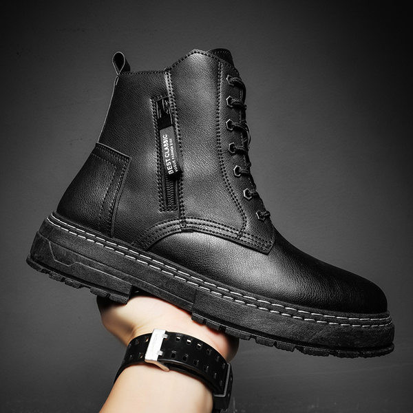 Moderne muške kožne čizme u crnoj boji