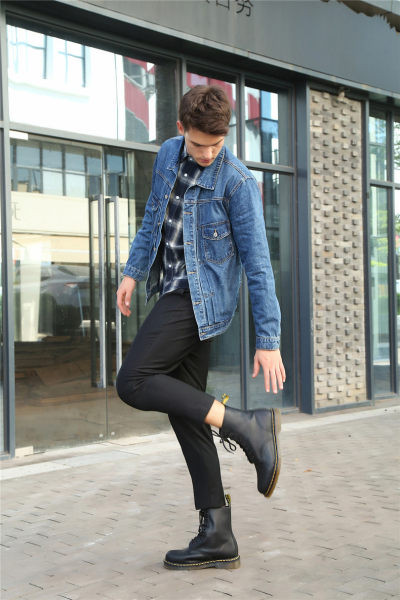 Мъжки боти с връзки и еко кожа