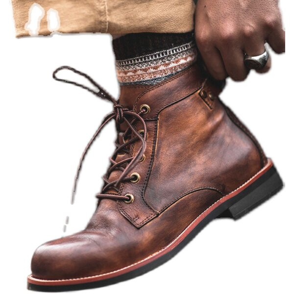 Muške čizme od umjetne kože s niskom četvrtastom petom