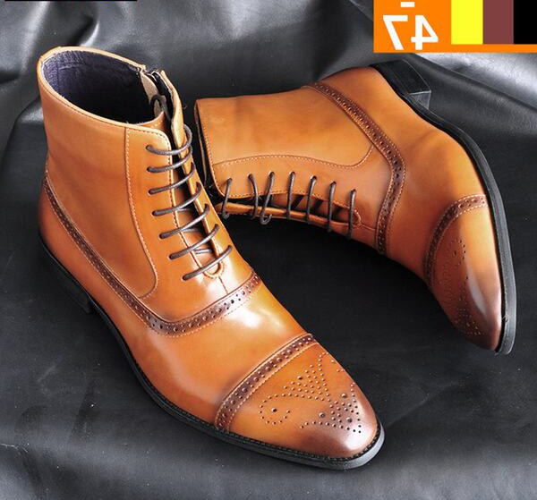 Elegantne muške čizme od eko kože sa vezicama i patentnim zatvaračem