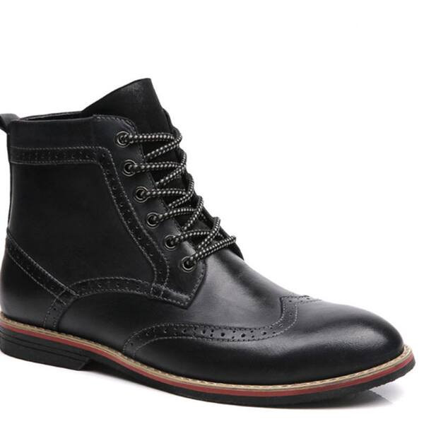 Мъжки кожени боти с връзки и равна подметка