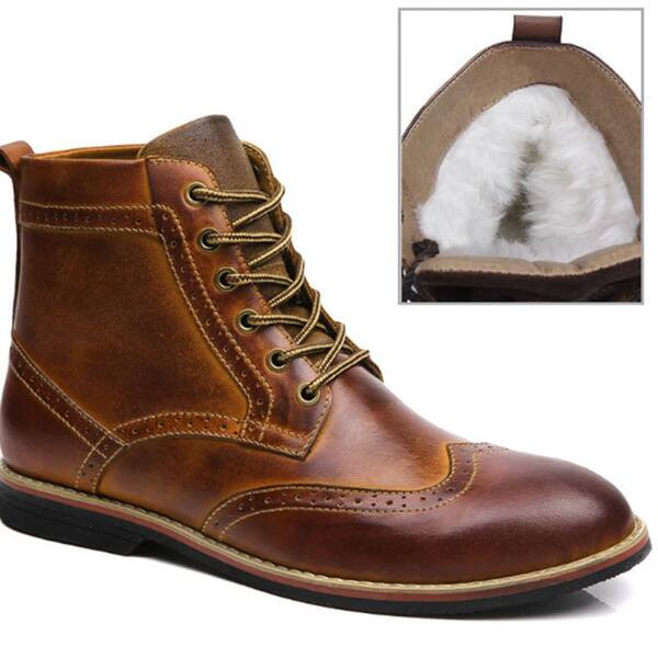 Мъжки кожени боти с връзки и равна подметка