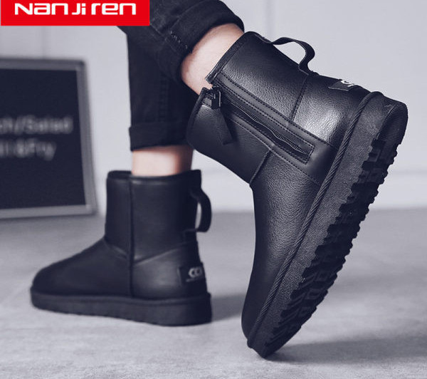 Muške zimske čizme od eko brušene kože s toplom postavom i patentnim zatvaračem