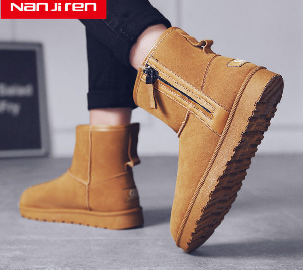 Muške zimske čizme od eko brušene kože s toplom postavom i patentnim zatvaračem