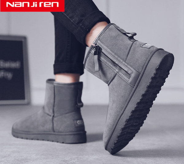 Muške zimske čizme od eko brušene kože s toplom postavom i patentnim zatvaračem