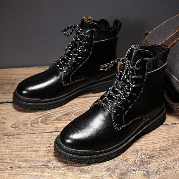 Зимни кожени боти с връзки за мъже