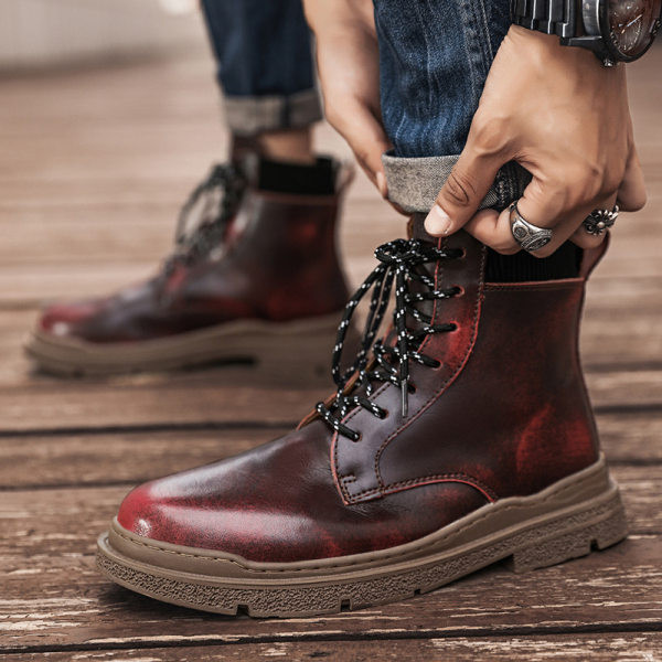 Зимни кожени боти с връзки за мъже