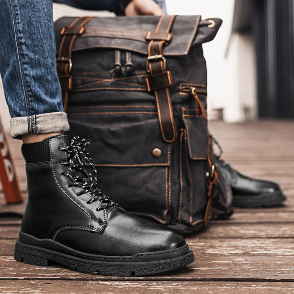 Зимни кожени боти с връзки за мъже