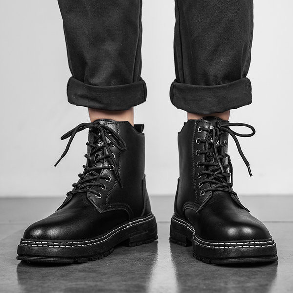 Модерни боти от еко кожа с цип и емблема-за мъже