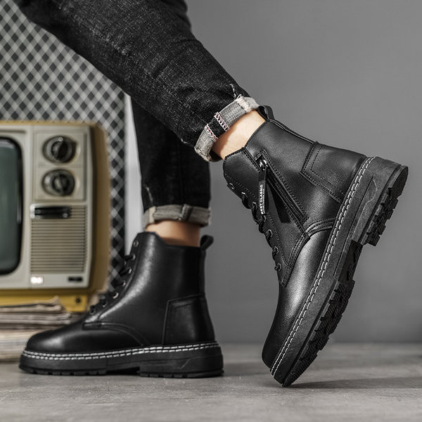 Модерни боти от еко кожа с цип и емблема-за мъже