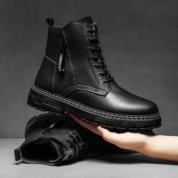 Модерни боти от еко кожа с цип и емблема-за мъже