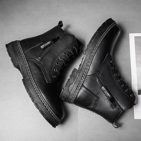 Модерни боти от еко кожа с цип и емблема-за мъже