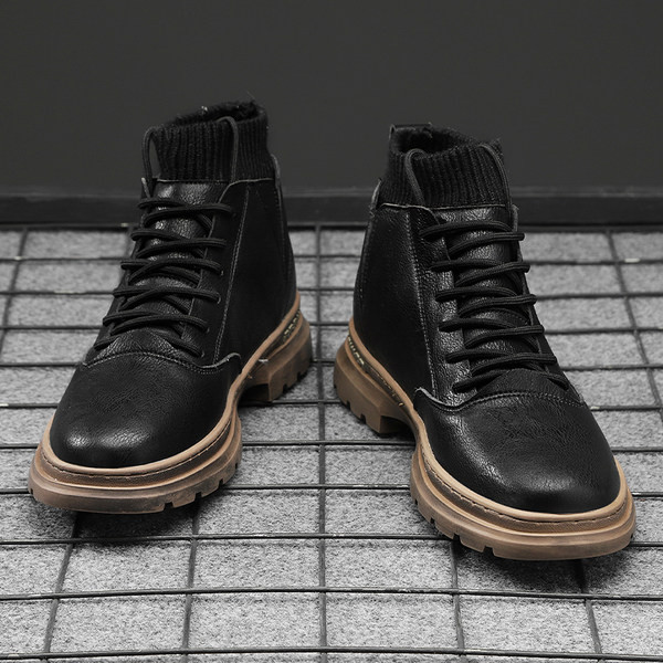 Muške čizme od eko kože i tekstila sa grubim đonom