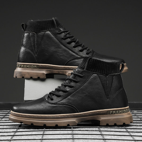 Muške čizme od eko kože i tekstila sa grubim đonom