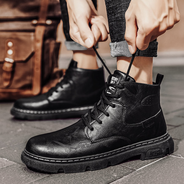 Ανδρικές ρετρό μπότες με έμβλημα - από οικολογικό δέρμα