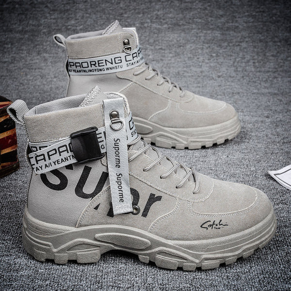 Ανδρικές ψηλές φθινοπωρινές μπότες από eco suede με επιγραφή