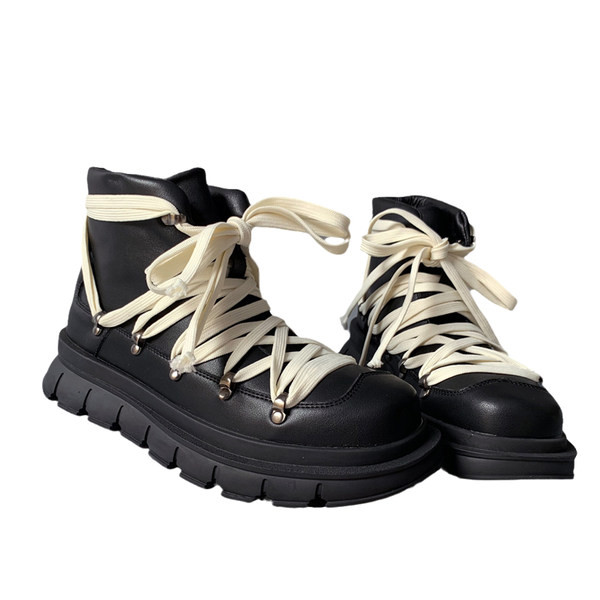 Aktuelne muške čizme od eko kože sa pertlom i ravnim đonom