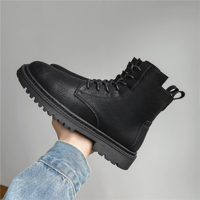 Κομψές ανδρικές μπότες από έκο δέρμα με κορδόνια και φερμουάρ