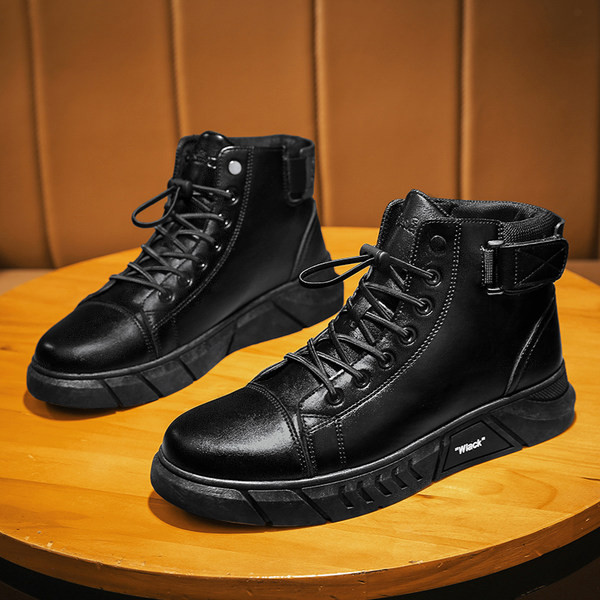 Μοντέρνες μπότες με στερέωση βελκρό και κορδόνια - από οικολογικό δέρμα