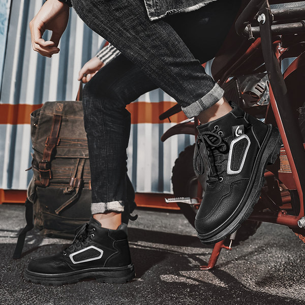 Мъжки кожени боти с равна подметка и връзки в три цвята