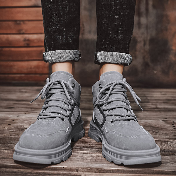 Мъжки кожени боти с равна подметка и връзки в три цвята