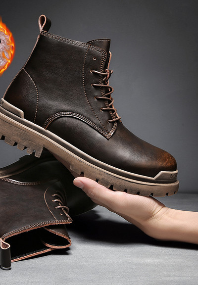 Ανδρικές μπότες από έκο δέρμα με τραχιά σόλα και κορδόνια