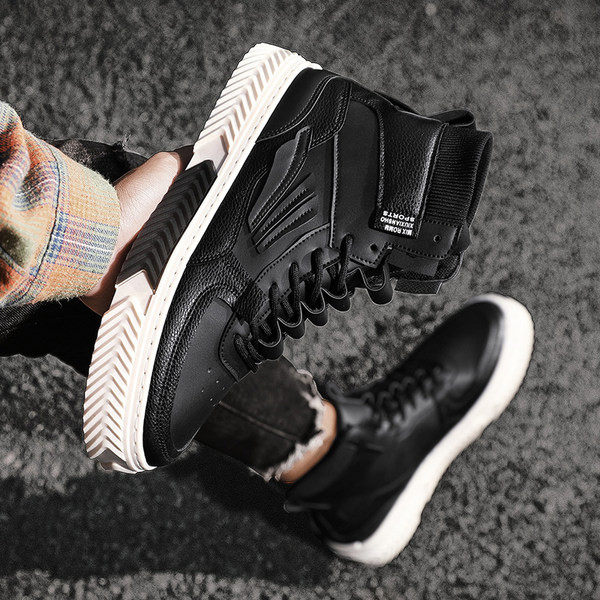 Muške visoke cipele s ravnim potplatom - umjetna koža