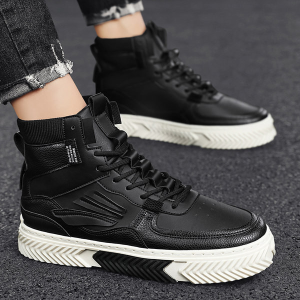 Muške visoke cipele s ravnim potplatom - umjetna koža