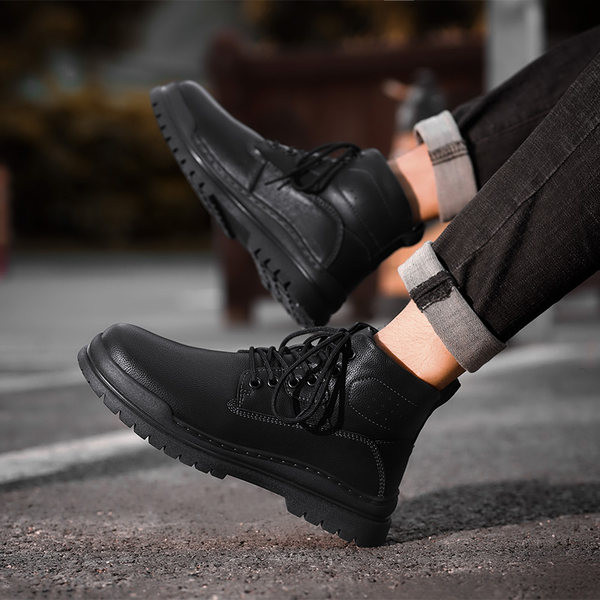 Ανδρικές έκο δερμάτινες μπότες casual με φλατ σόλα