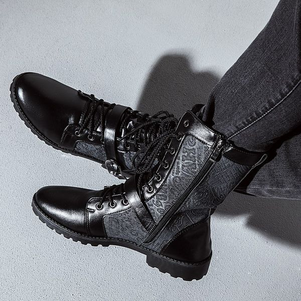 Muške čizme od eko kože i tekstila sa kopčom