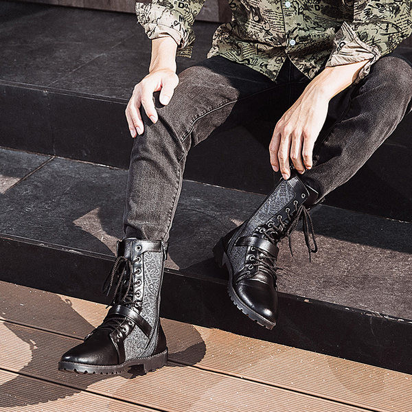 Muške čizme od eko kože i tekstila sa kopčom