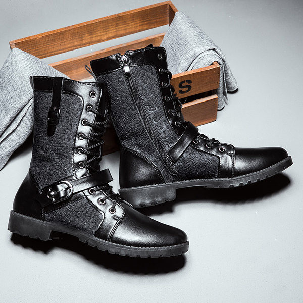 Muške čizme od eko kože i tekstila sa kopčom