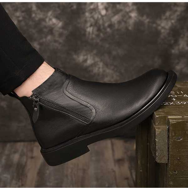 Мъжки боти от еко кожа с цип и равна подметка