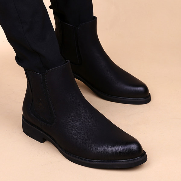 Мъжки боти от еко кожа в черен  цвят