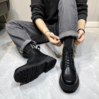 Ανδρικές μαύρες μπότες για το χειμώνα από οικολογικό δέρμα