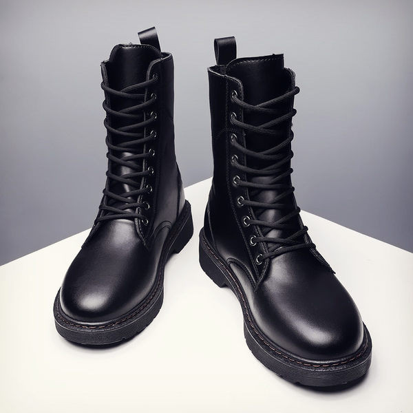 Έκο δερμάτινα ανδρικά μποτάκια με κορδόνια - κλασικό μοντέλο