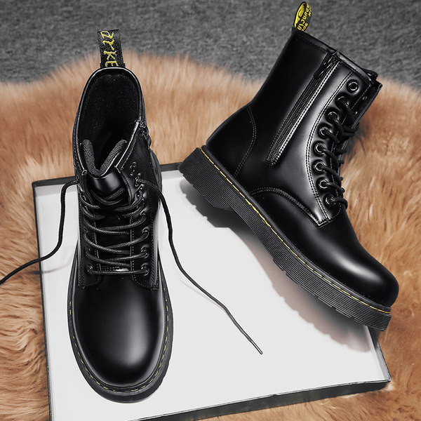 Muške kožne čizme sa grubim potplatom - crne boje