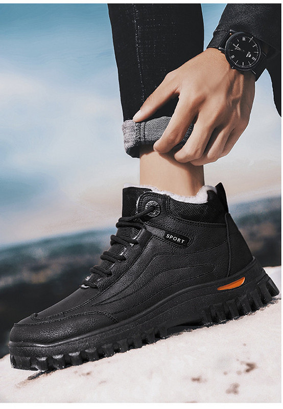 Ανδρικά μοντέρνα μαύρα μποτάκια από οικολογικό δέρμα με μαλακή φόδρα