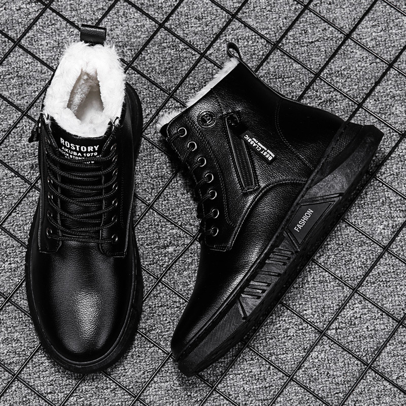 Ανδρικές μπότες από οικολογικό δέρμα με ζεστή φόδρα