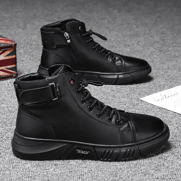 Elegantne muške kožne čizme s kopčom i vezicama