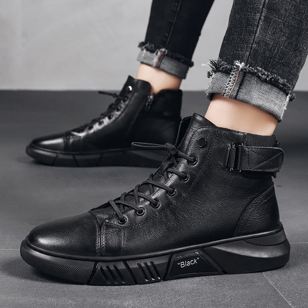 Elegantne muške kožne čizme s kopčom i vezicama