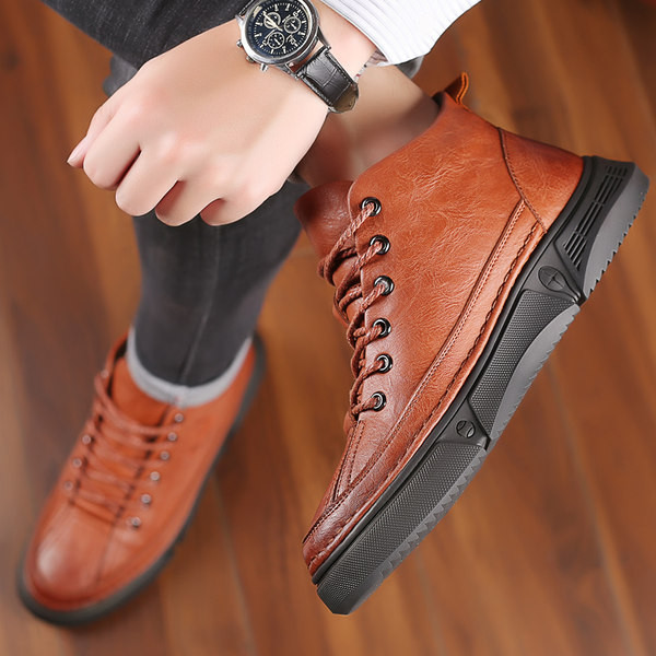 Ανδρικά χειμωνιάτικα παπούτσια με φλατ σόλα και κέντημα