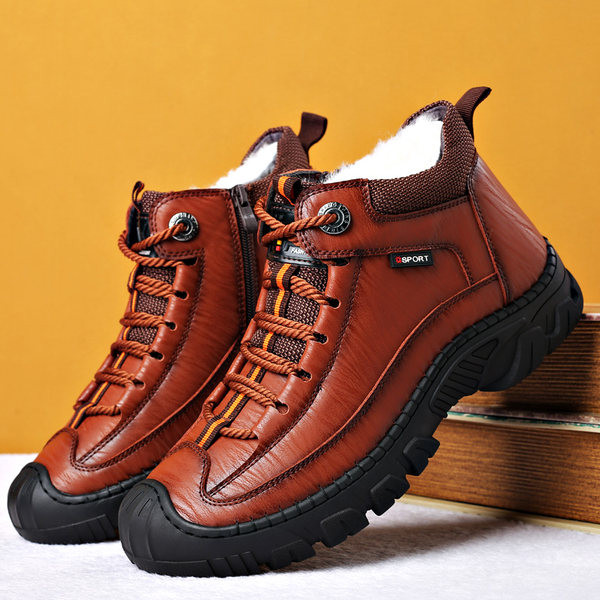 Мъжки кожени обувки с топла подплата и връзки 