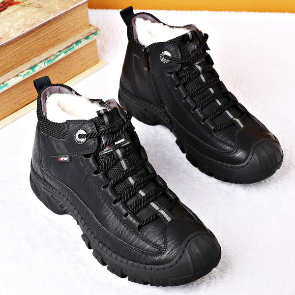 Мъжки кожени обувки с топла подплата и връзки 