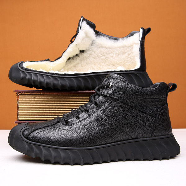 Ανδρικά έκο δερμάτινα χειμερινά παπούτσια με ίσια σόλα