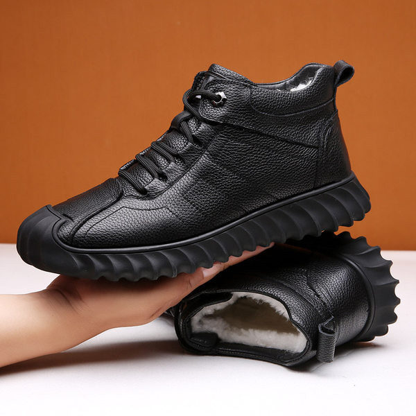 Ανδρικά έκο δερμάτινα χειμερινά παπούτσια με ίσια σόλα