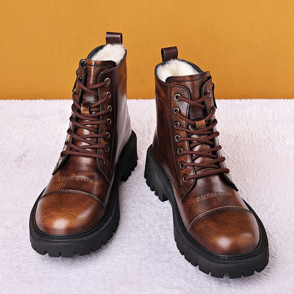 Ανδρικές χειμερινές ψηλές μπότες από έκο δέρμα με μαλακή φόδρα
